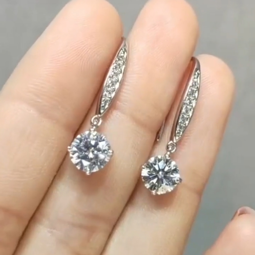 Certified 2ct Moissanite Diamond Solid Silver Dangle Earrings